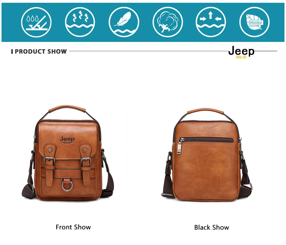 JEEP BULUO multi-fonction affaires sacs à main hommes nouveau homme sac à bandoulière grande capacité en cuir sac de messager bandoulière grande marque