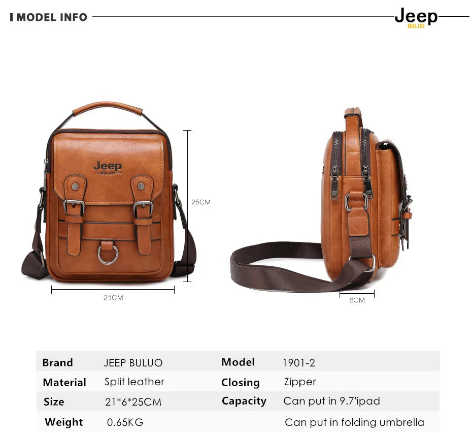 JEEP BULUO multi-fonction affaires sacs à main hommes nouveau homme sac à bandoulière grande capacité en cuir sac de messager bandoulière grande marque