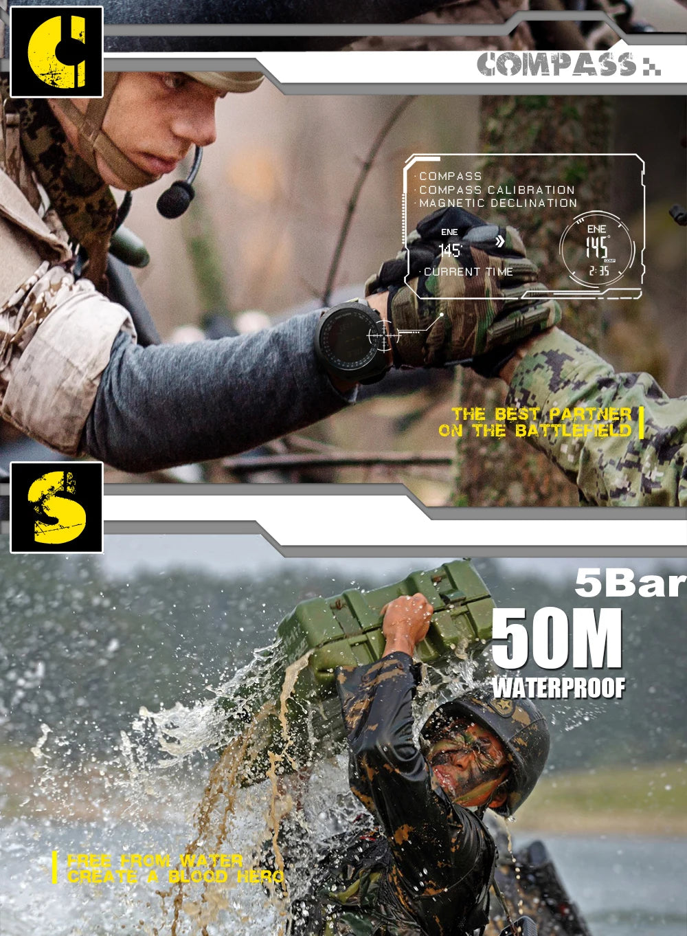 NORTH EDGE – montre numérique de sport pour hommes, heures de course, natation, armée militaire, altimètre, baromètre, boussole, étanche 50m