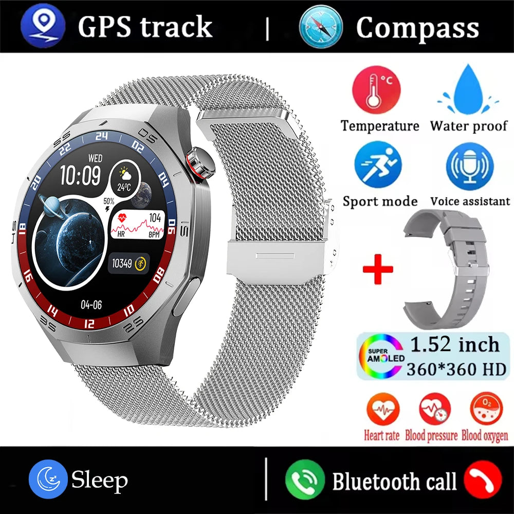2025New pour Android et ios montre intelligente hommes AMOLED écran GPS surface de mouvement fréquence cardiaque Bluetooth appels SmartWatch étanche
