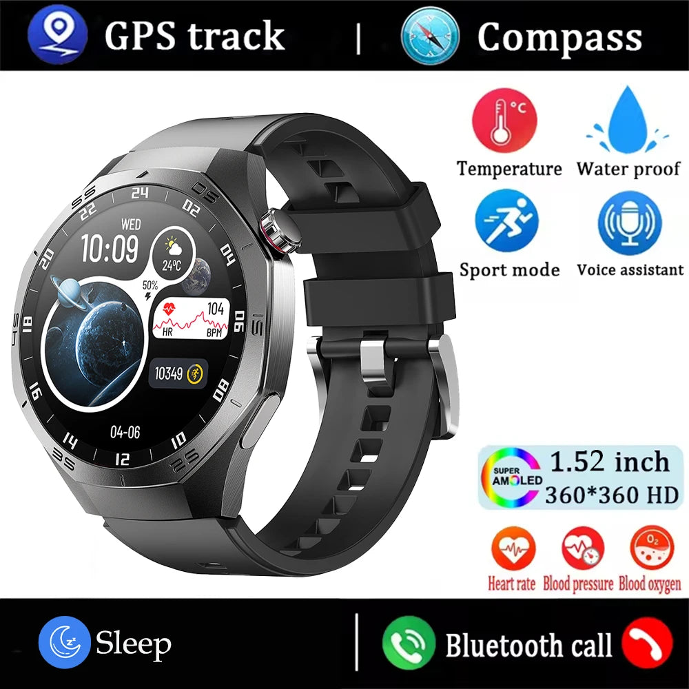 2025New pour Android et ios montre intelligente hommes AMOLED écran GPS surface de mouvement fréquence cardiaque Bluetooth appels SmartWatch étanche