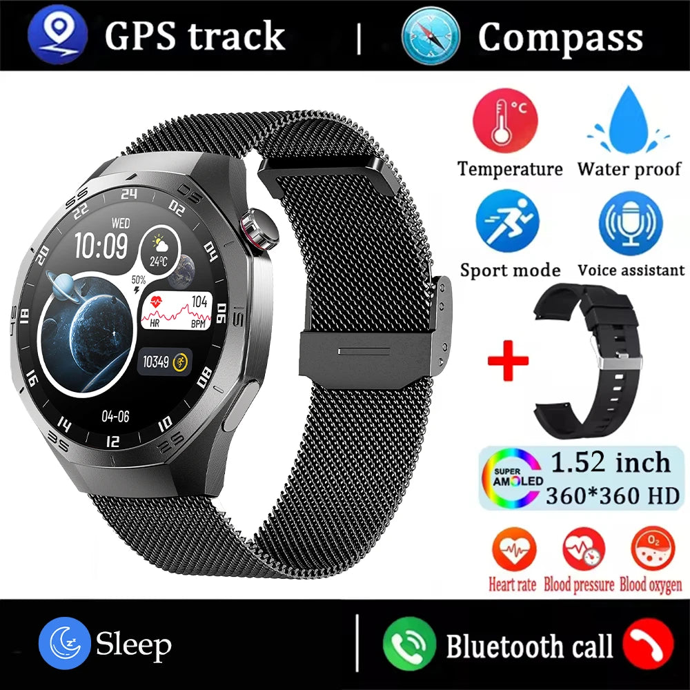 2025New pour Android et ios montre intelligente hommes AMOLED écran GPS surface de mouvement fréquence cardiaque Bluetooth appels SmartWatch étanche